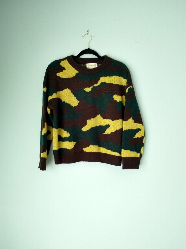 Yummy Sweater Co Womens Camo Print Sweater Size XS Green Brown NWT